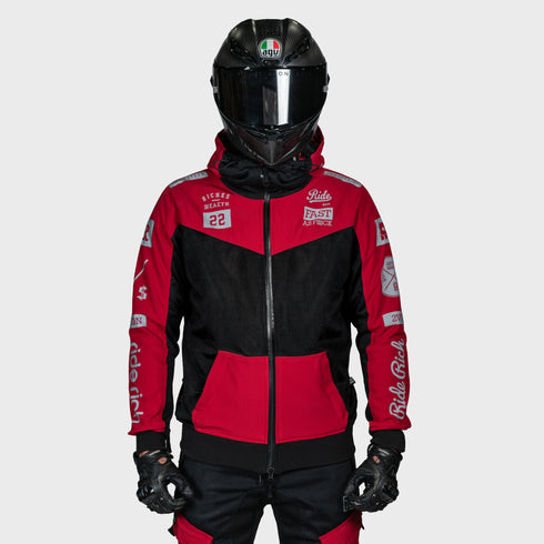 Ride Rich Regency V2 Flow Mesh Armoured GP Softshell Motorcycle Jacket - Red